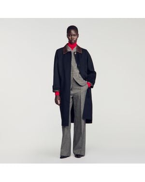 Sandro Long Double-Faced Wool Coat - Blue