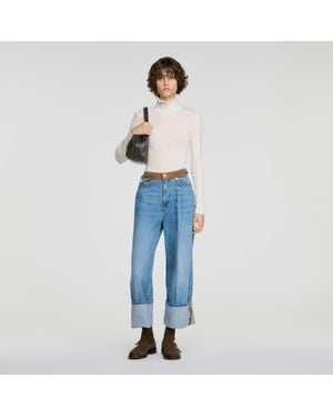 Sandro Ruffled Turtleneck Wool Sweater - Blue