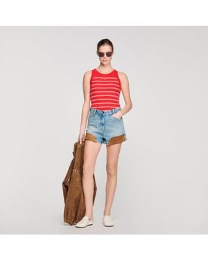 Sandro Striped Ribbed Vest Top - Red