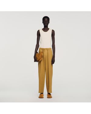 Sandro Wide-Leg Elasticated Linen Pants - Metallic