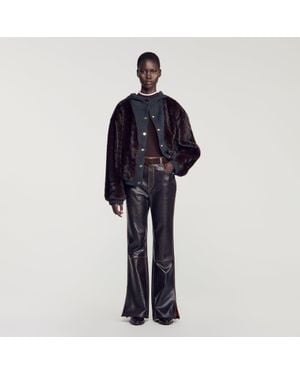 Sandro Faux Fur And Knit Jacket - Blue