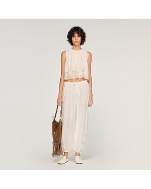 Sandro Crepon Crop Top - Natural