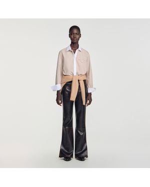 Sandro Striped Shirt With Contrast Collar - Natural