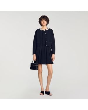 Sandro Cardigan With Pearl Flower Collar - Blue