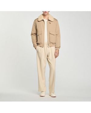 Sandro Shearling Collar Aviator Jacket - Natural