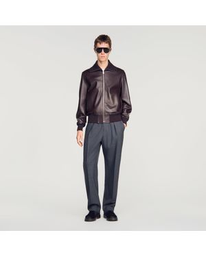 Sandro Zip-Up Leather Jacket - Blue