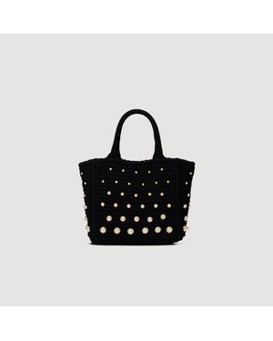 Sandro Beaded Crochet Bag - Black