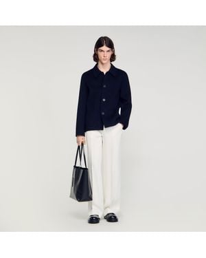 Sandro Wool Jacket With Regular Collar - Blue