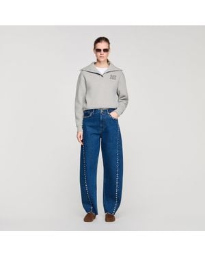 Sandro Rhinestone Barrel Jeans - Blue
