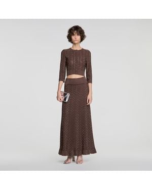 Sandro Cropped Rhinestone Cardigan - Brown