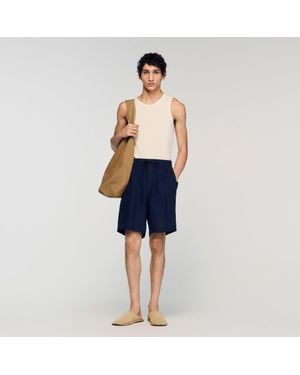 Sandro Elastic Waist Linen Shorts - Blue