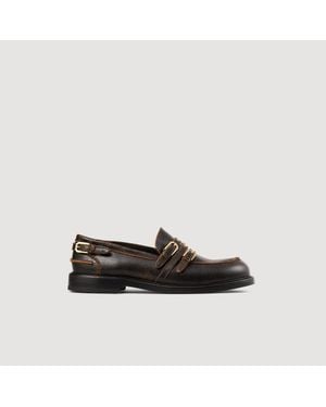 Sandro Distressed Leather Loafers - Black
