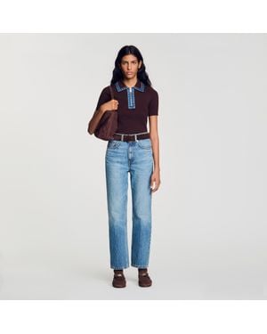 Sandro Polo Sweater With Denim Collar - Blue