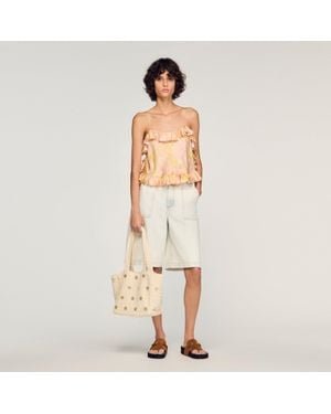Sandro Flower Print Crop Top - Natural