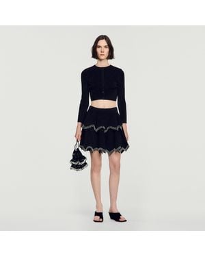 Sandro Velvet Skater Skirt With Pearls - Blue