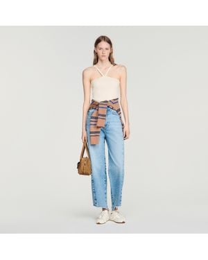 Sandro Short Ribbed Knit Top - Blue