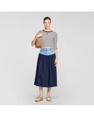 Sandro Short Striped Tee With Pearl Collar - Blue