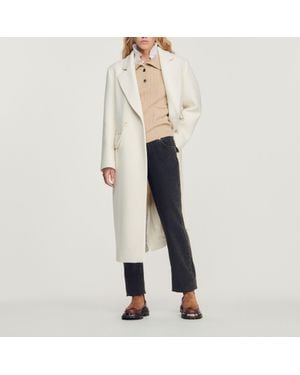 Sandro Long Coat With Wide Collar - Natural