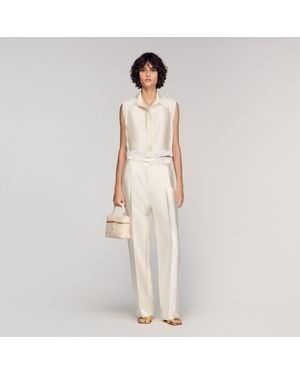 Sandro Satin-Effect Pants - Natural