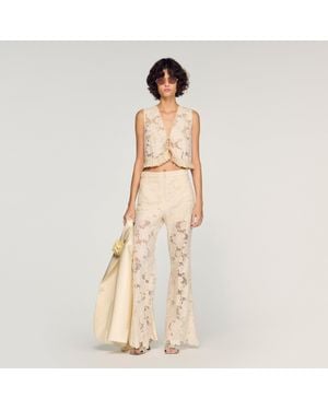 Sandro Guipure Ruffle Crop Top - Natural