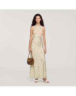 Sandro Flower Print Maxi Dress - Metallic