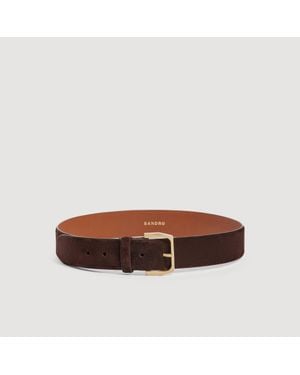 Sandro Wide Suede Belt - Brown