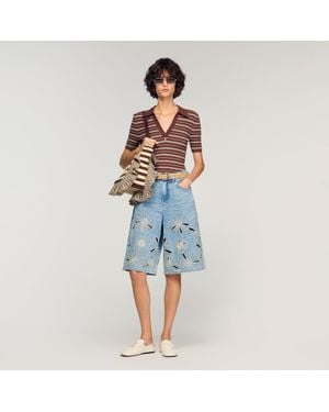 Sandro Embroidered Bermuda Shorts - Blue