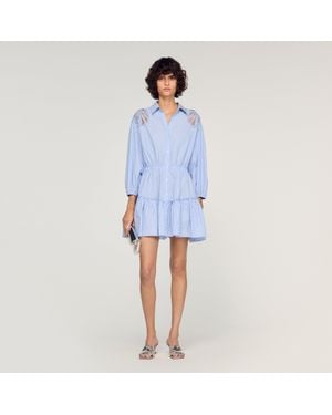 Sandro Short Striped Cotton Dress - Blue