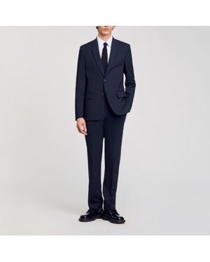 Sandro Wool Suit Jacket - Blue