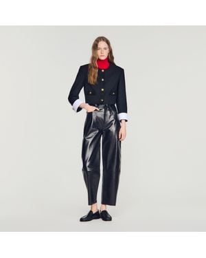 Sandro Cropped Striped Wool Jacket - Blue
