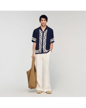 Sandro Loose-Fit Contrast Print Shirt - Blue