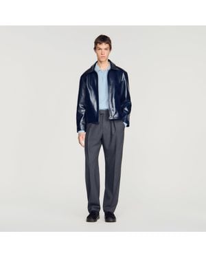 Sandro Leather Jacket - Blue
