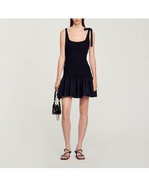 Sandro Dual-Material Mini Dress - Blue