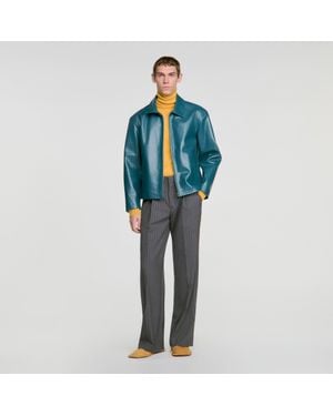 Sandro Leather Jacket - Blue