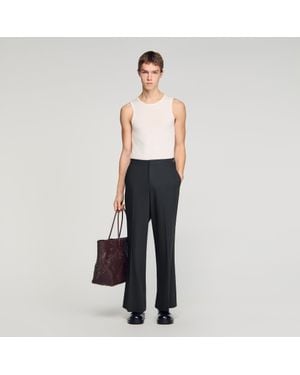 Sandro Wide-Leg Bouclé Wool Pants - Black