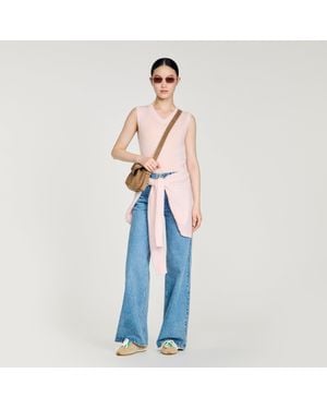Sandro Embroidered Short Wool Cashmere Top - Blue