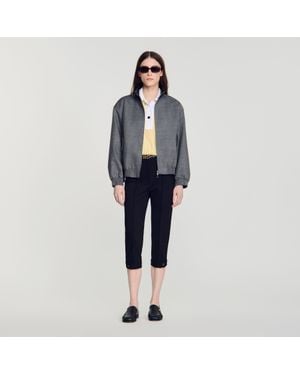 Sandro Oversized Leather-Collar Jacket - Blue