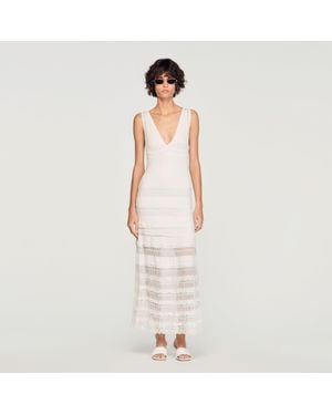 Sandro Pointelle Knit Maxi Dress - White