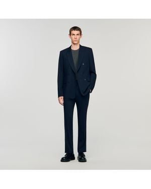 Sandro Double-Breasted Suit Jacket - Blue
