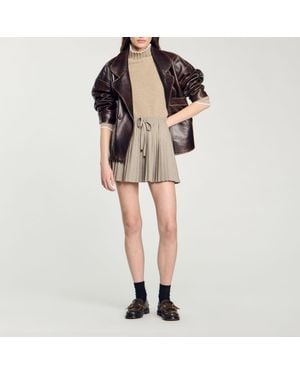 Sandro Short Pleated Skirt - Natural