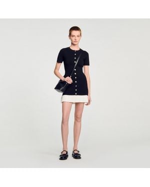 Sandro Mini Knit Dress With Ruffle - Blue