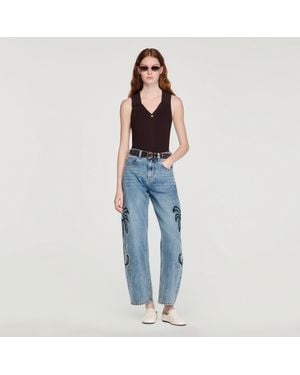 Sandro Ribbed Knit Polo Bodysuit - Blue
