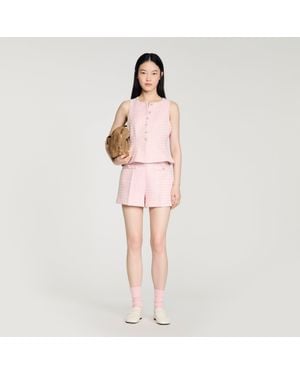 Sandro Sequin Check Tweed Shorts - Pink