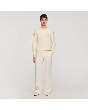 Sandro Crochet Flower Knit Sweatshirt - Natural