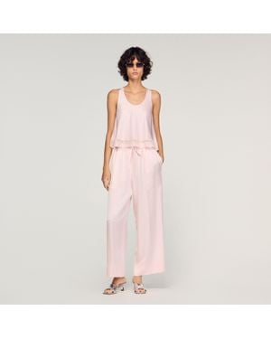 Sandro Satin Top With Lace - Pink