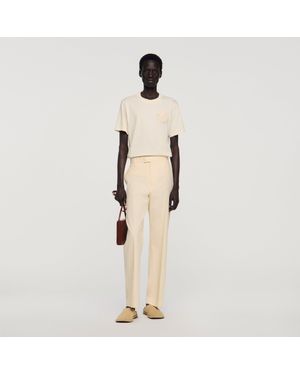 Sandro Wide-Leg Cotton Pants - Natural