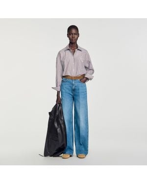 Sandro Oversized Striped Rhinestone Shirt - Blue