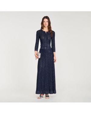Sandro Rhinestone Knit Maxi Skirt - Blue