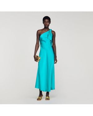 Sandro Satin-Effect Maxi Dress With Bow - Blue