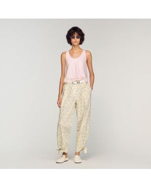 Sandro Floral-Print Wide-Leg Pants - Natural